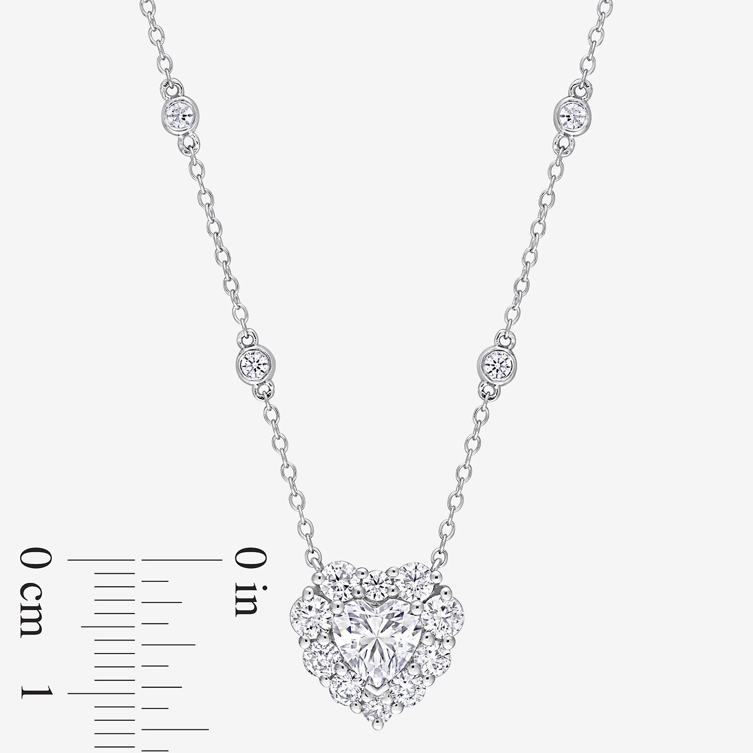 Womens Lab Created White Moissanite Sterling Silver Heart 18 Inch Pendant Necklace