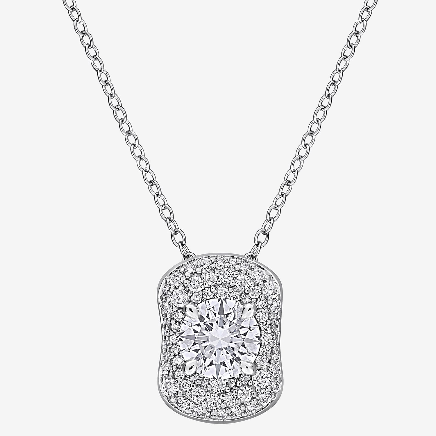 Womens Lab Created White Moissanite Sterling Silver Inch Pendant Necklace