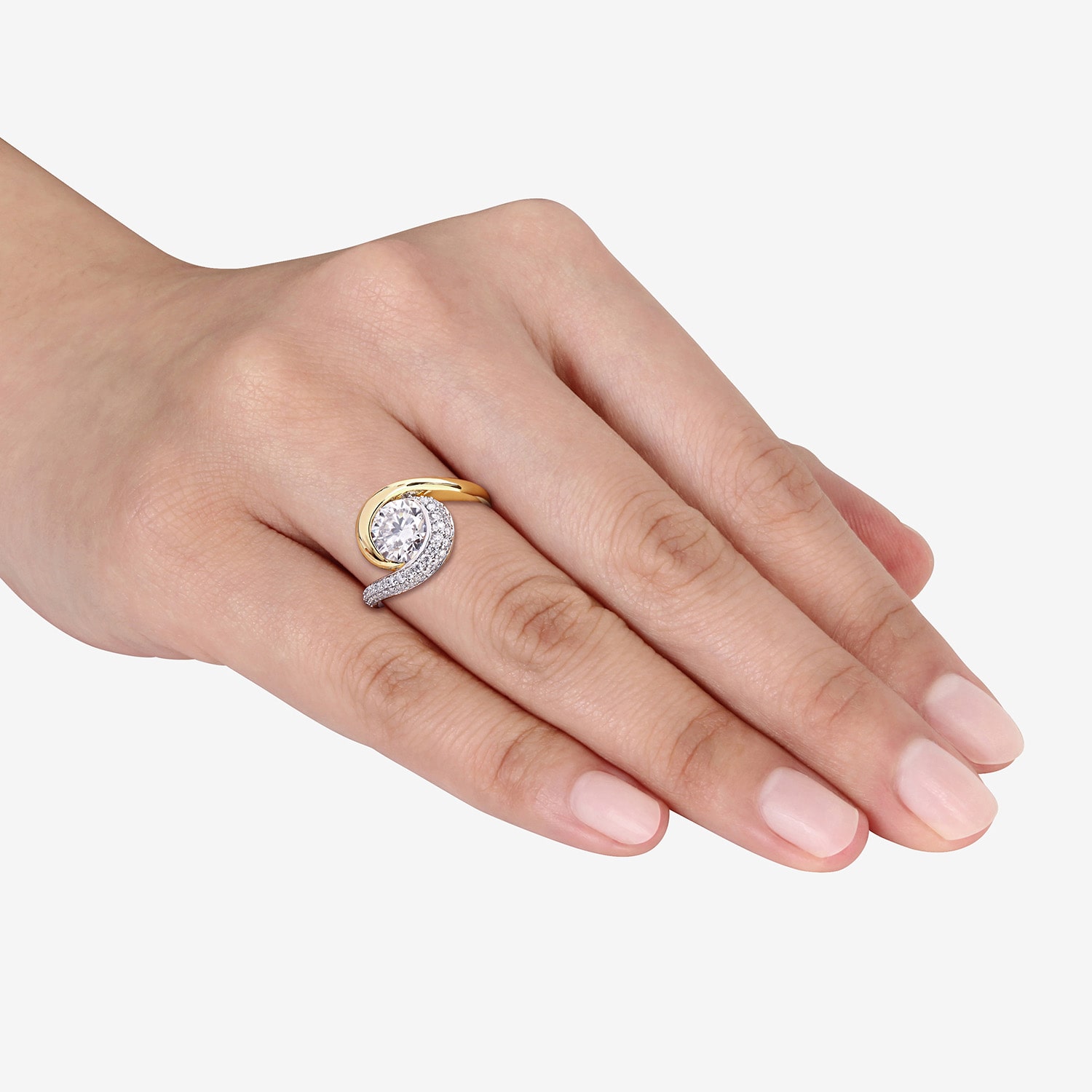 Womens Lab Created White Moissanite Round Cocktail Ring