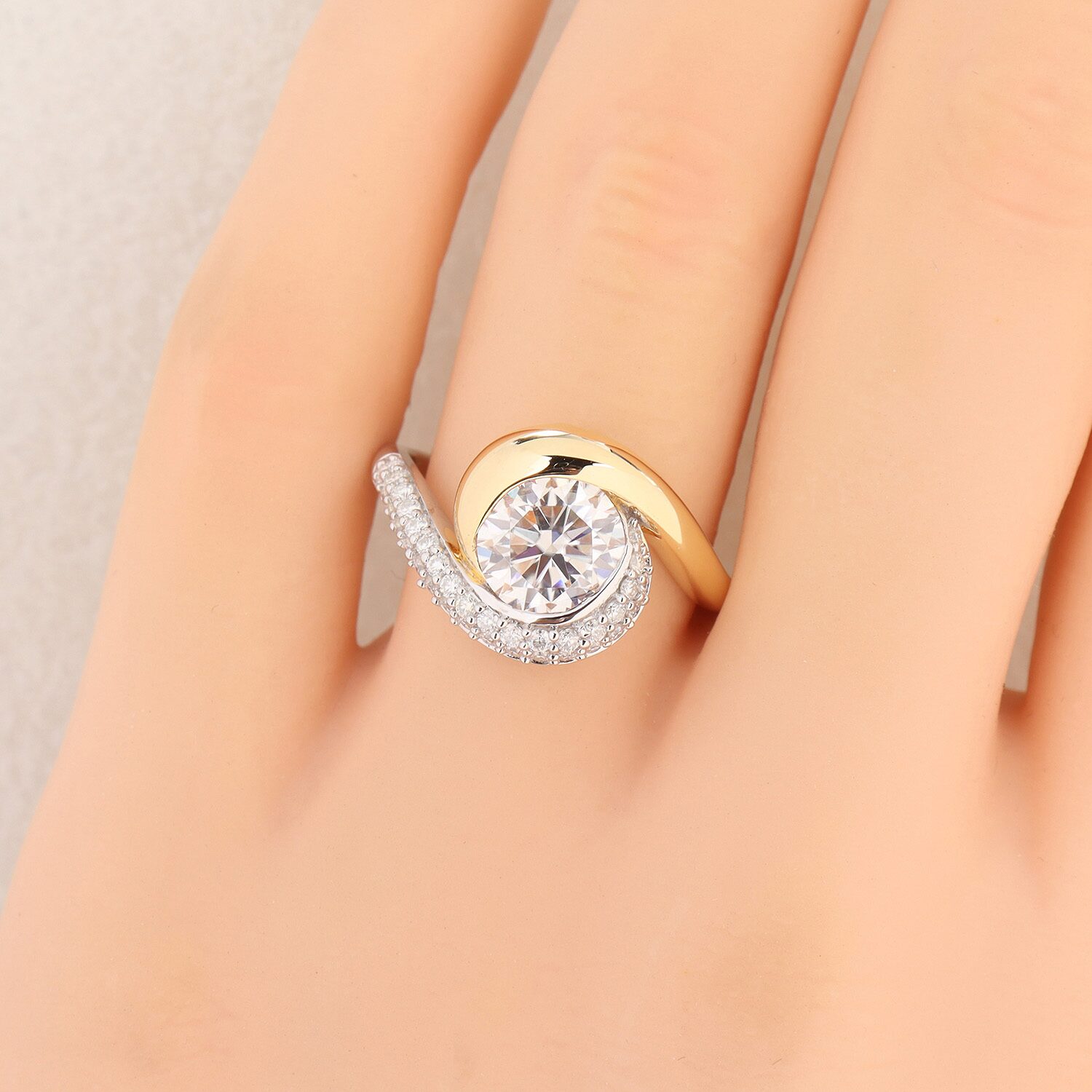 Womens Lab Created White Moissanite Round Cocktail Ring