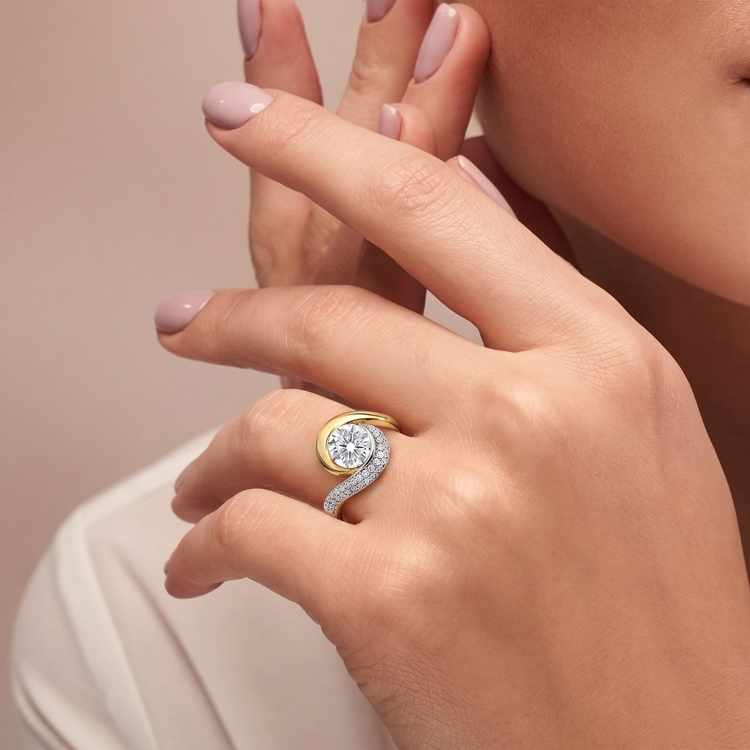Womens Lab Created White Moissanite Round Cocktail Ring