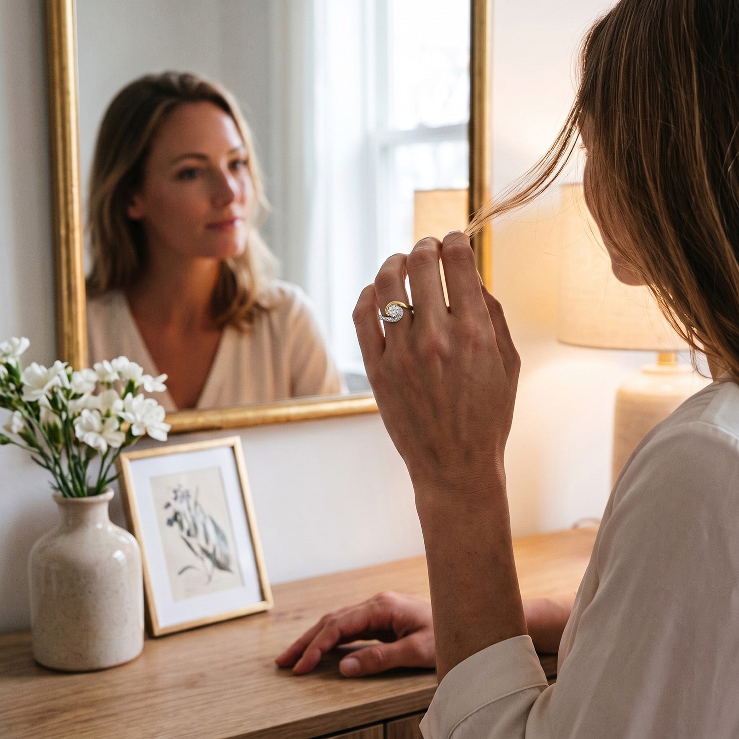 Womens Lab Created White Moissanite Round Cocktail Ring