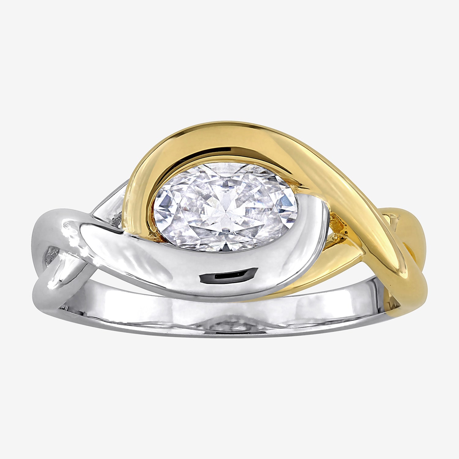 Womens Lab Created White Moissanite Oval Solitaire Cocktail Ring