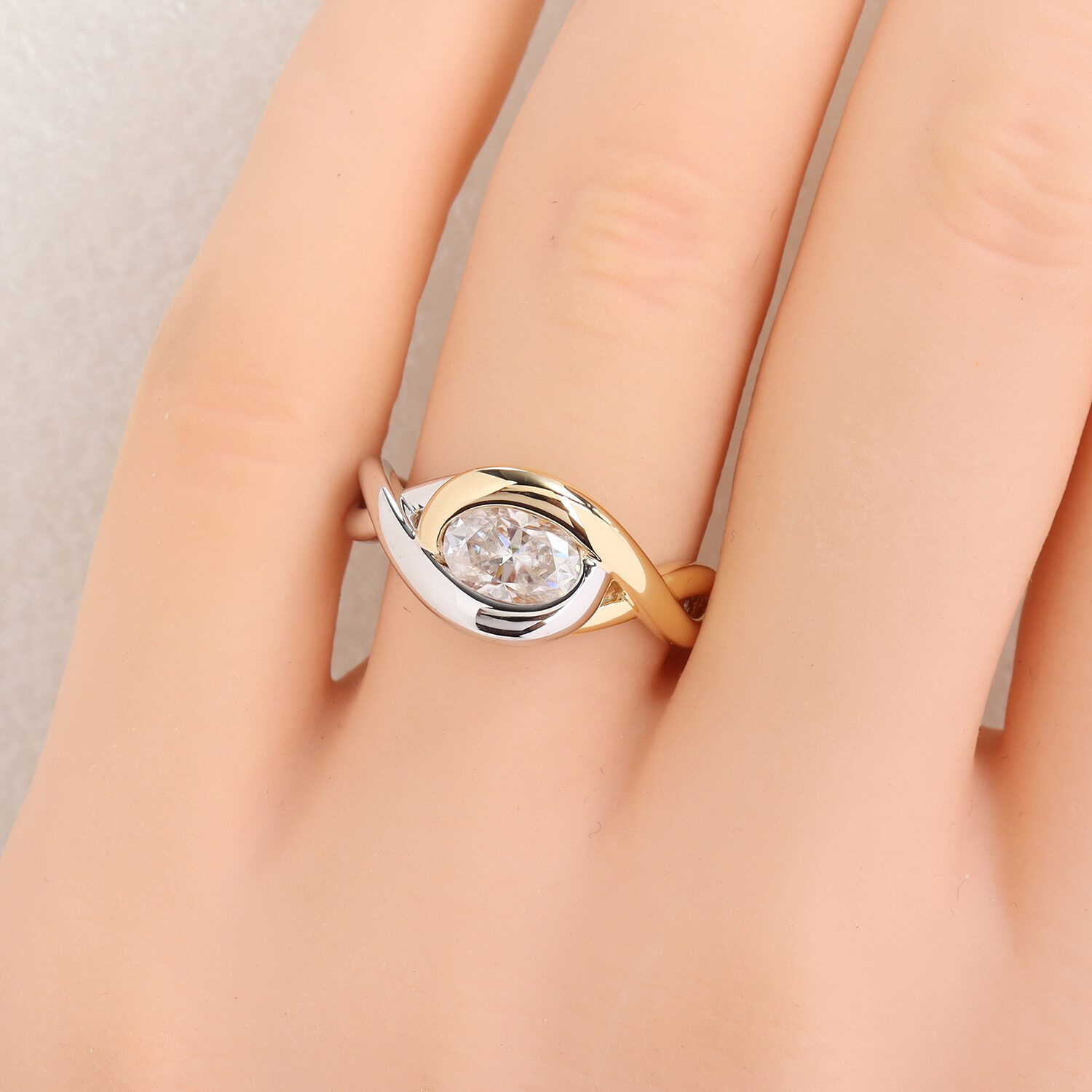 Womens Lab Created White Moissanite Oval Solitaire Cocktail Ring