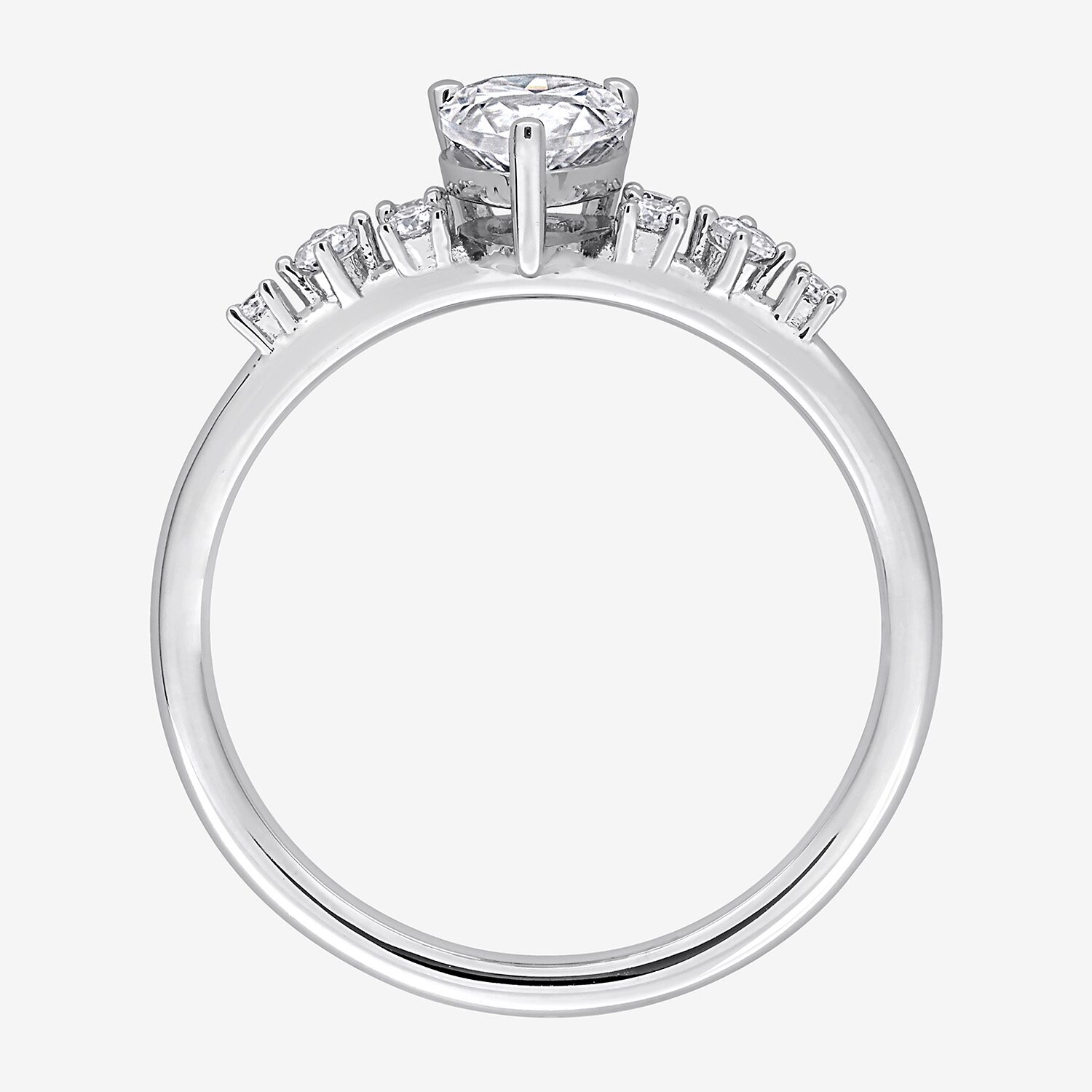 Womens Lab Created White Moissanite Sterling Silver Pear Cluster Cocktail Ring