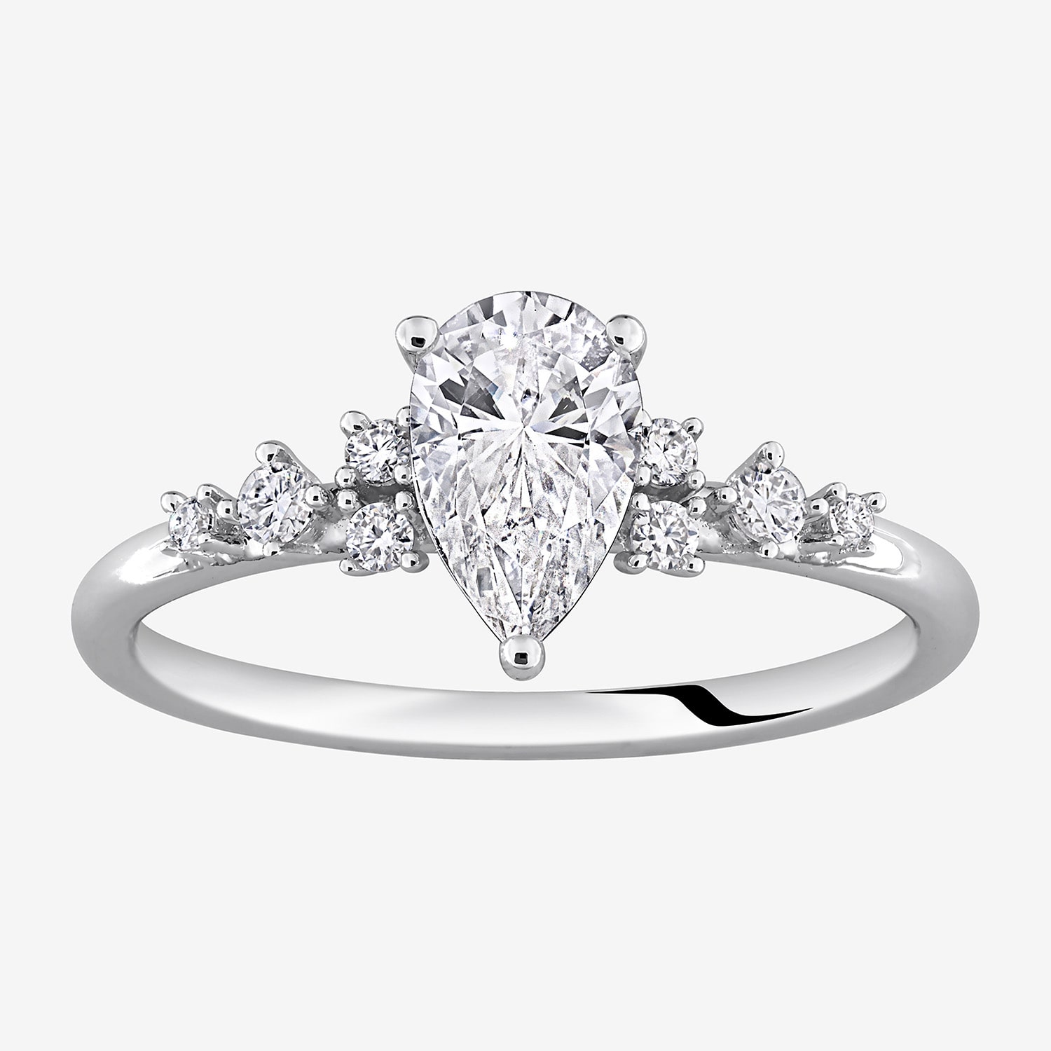 Womens Lab Created White Moissanite Sterling Silver Pear Cluster Cocktail Ring