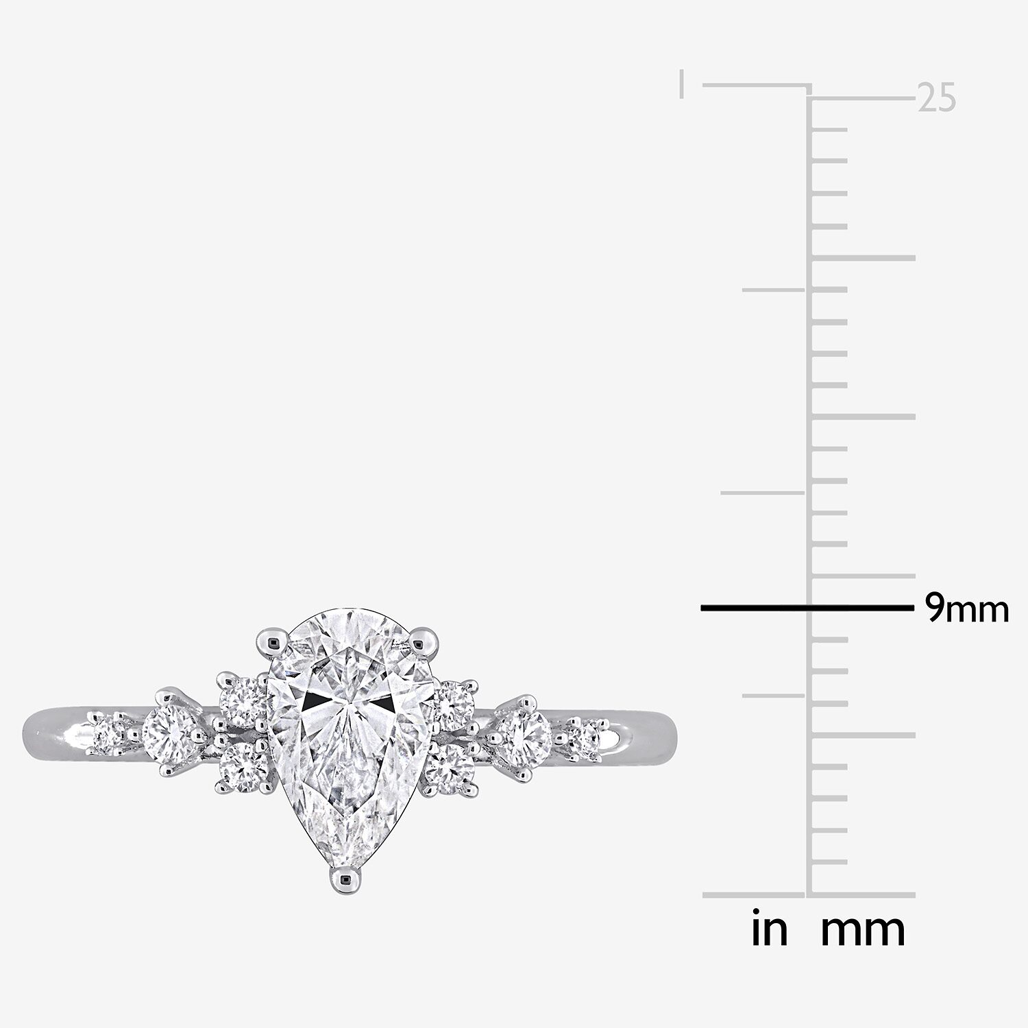 Womens Lab Created White Moissanite Sterling Silver Pear Cluster Cocktail Ring
