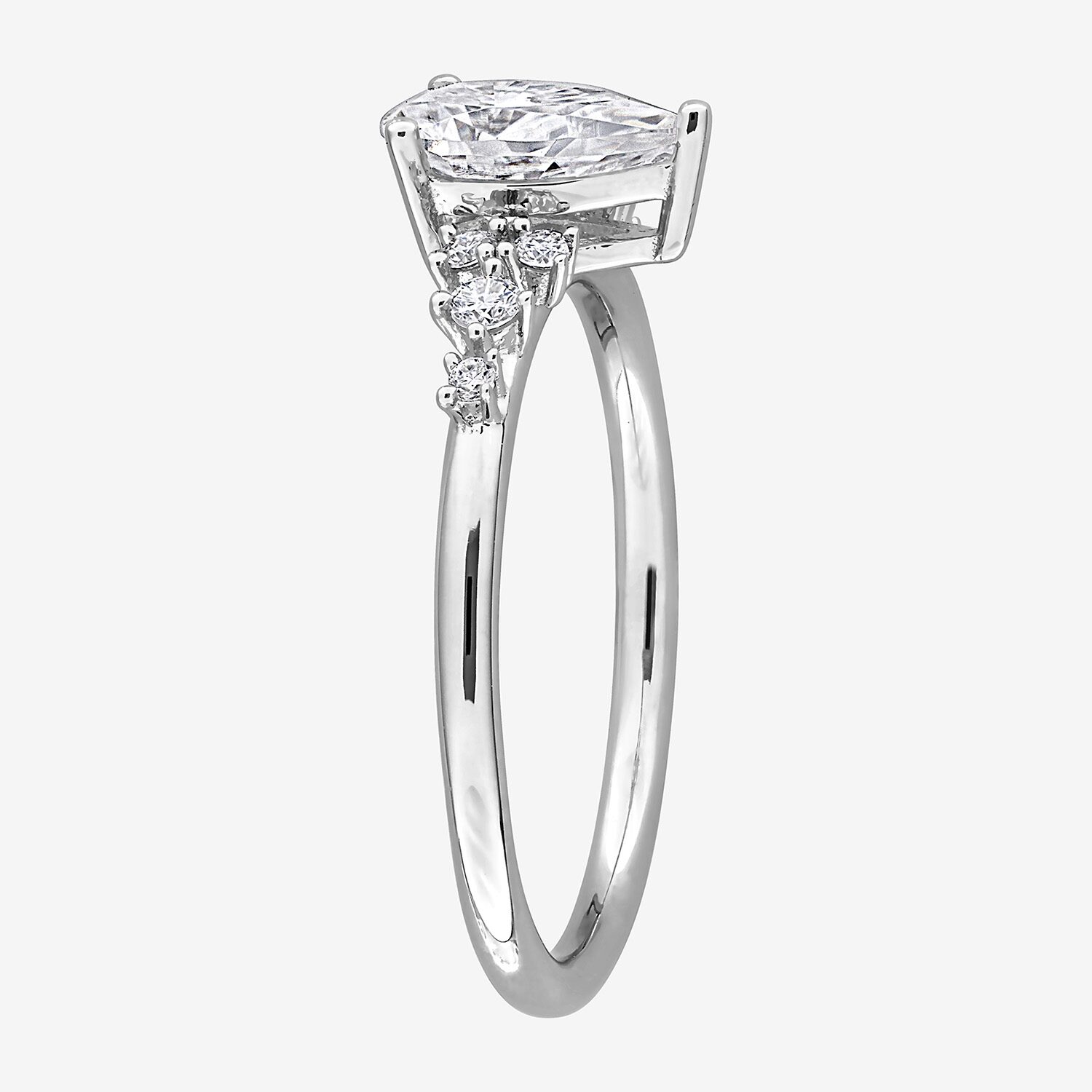 Womens Lab Created White Moissanite Sterling Silver Pear Cluster Cocktail Ring