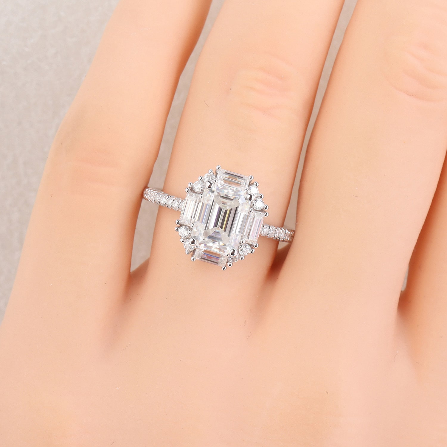 Womens Lab Created White Moissanite Sterling Silver Cocktail Ring