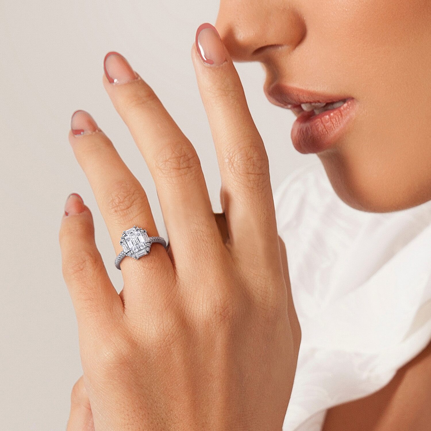 Womens Lab Created White Moissanite Sterling Silver Cocktail Ring