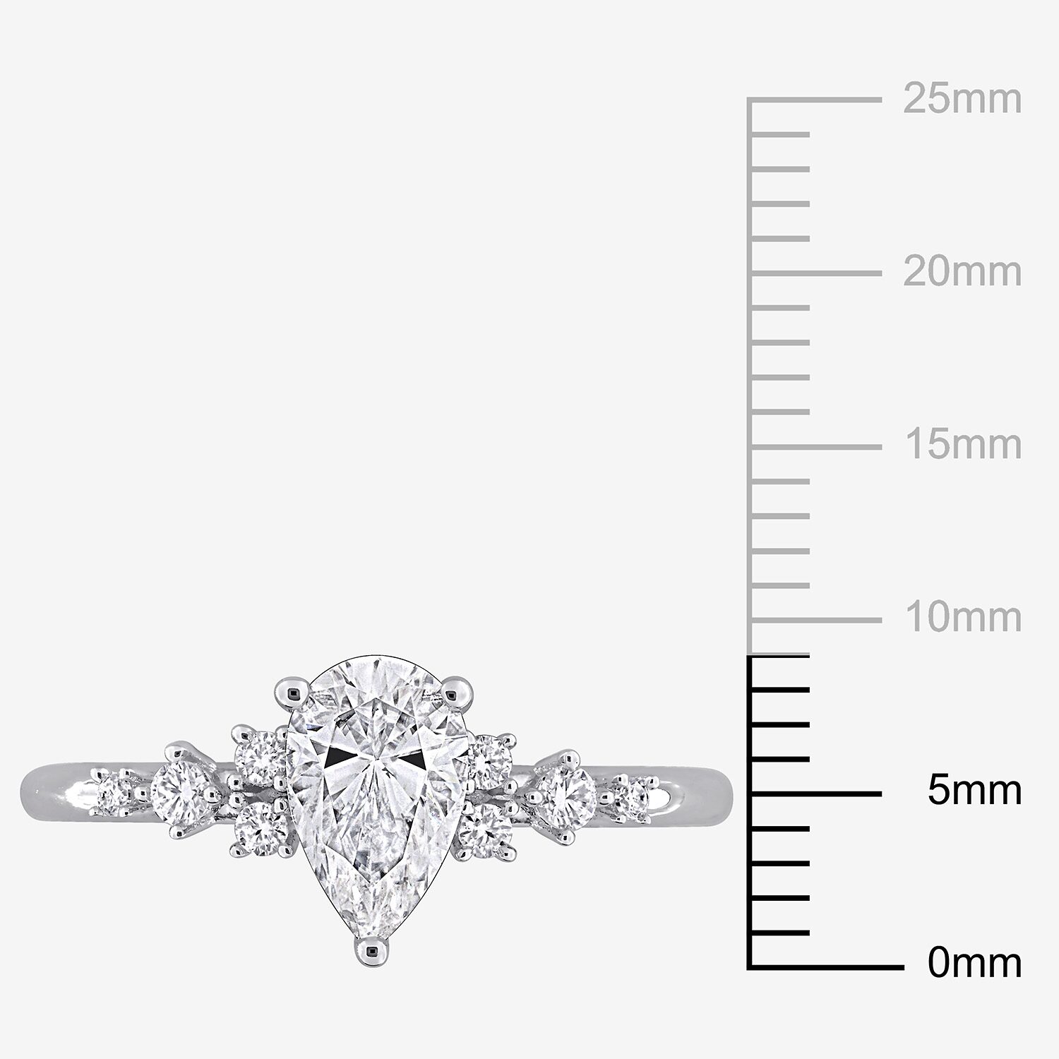 Womens Lab Created White Moissanite Sterling Silver Pear Cluster Cocktail Ring