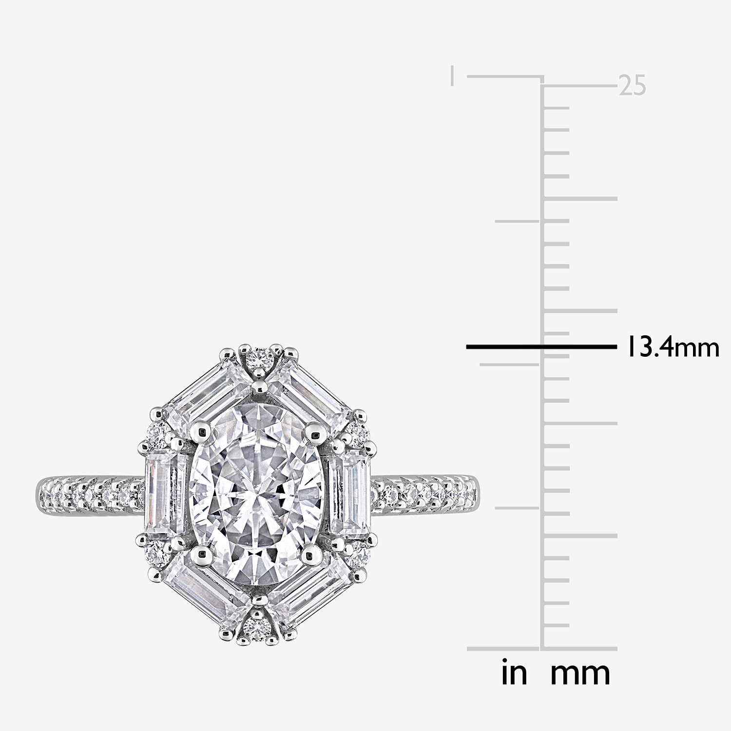 Womens Lab Created White Moissanite Sterling Silver Oval Cocktail Ring