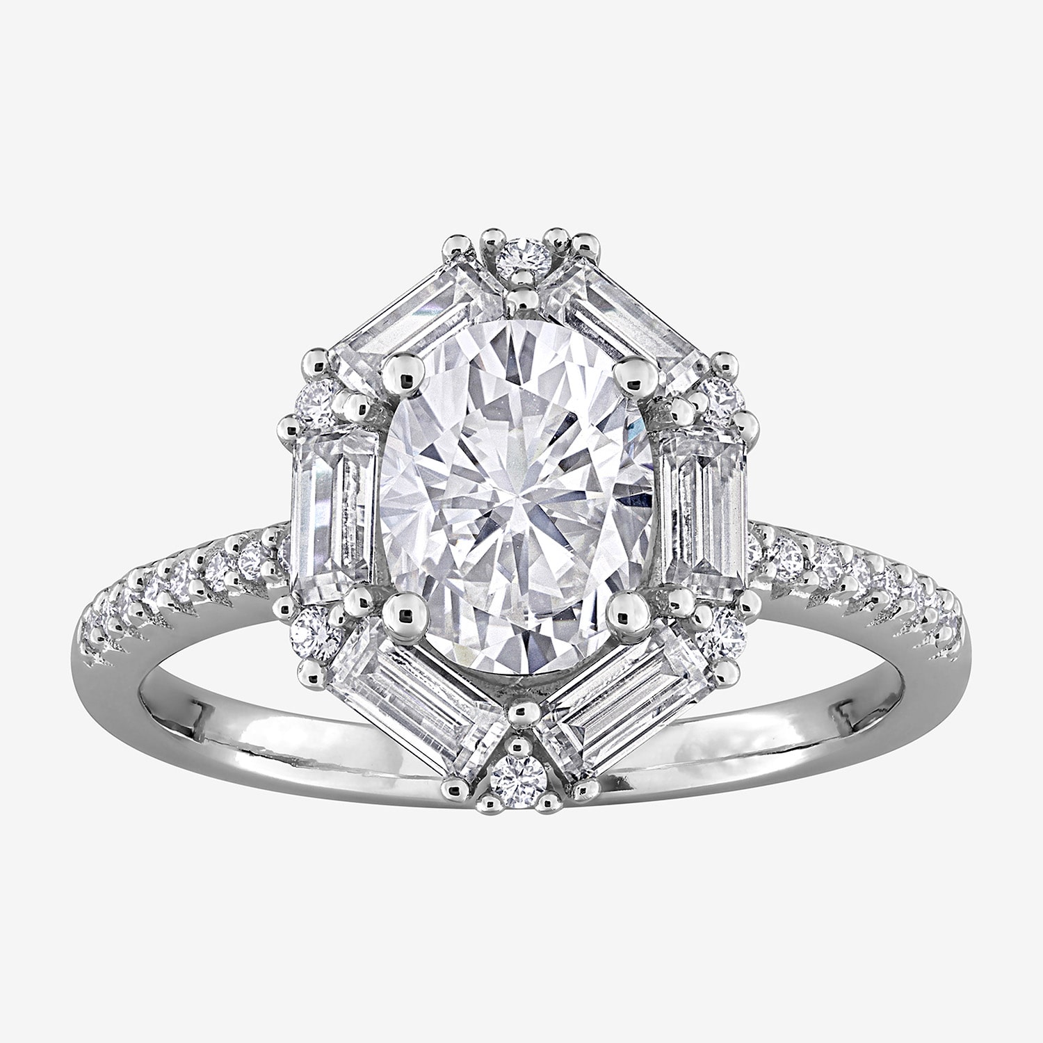 Womens Lab Created White Moissanite Sterling Silver Oval Cocktail Ring