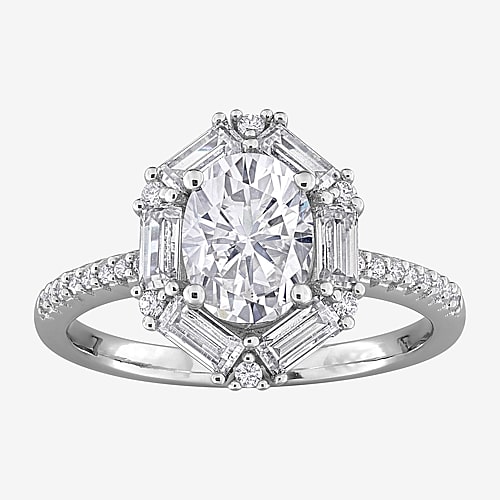 Womens Lab Created White Moissanite Sterling Silver Oval Cocktail Ring, 6, White