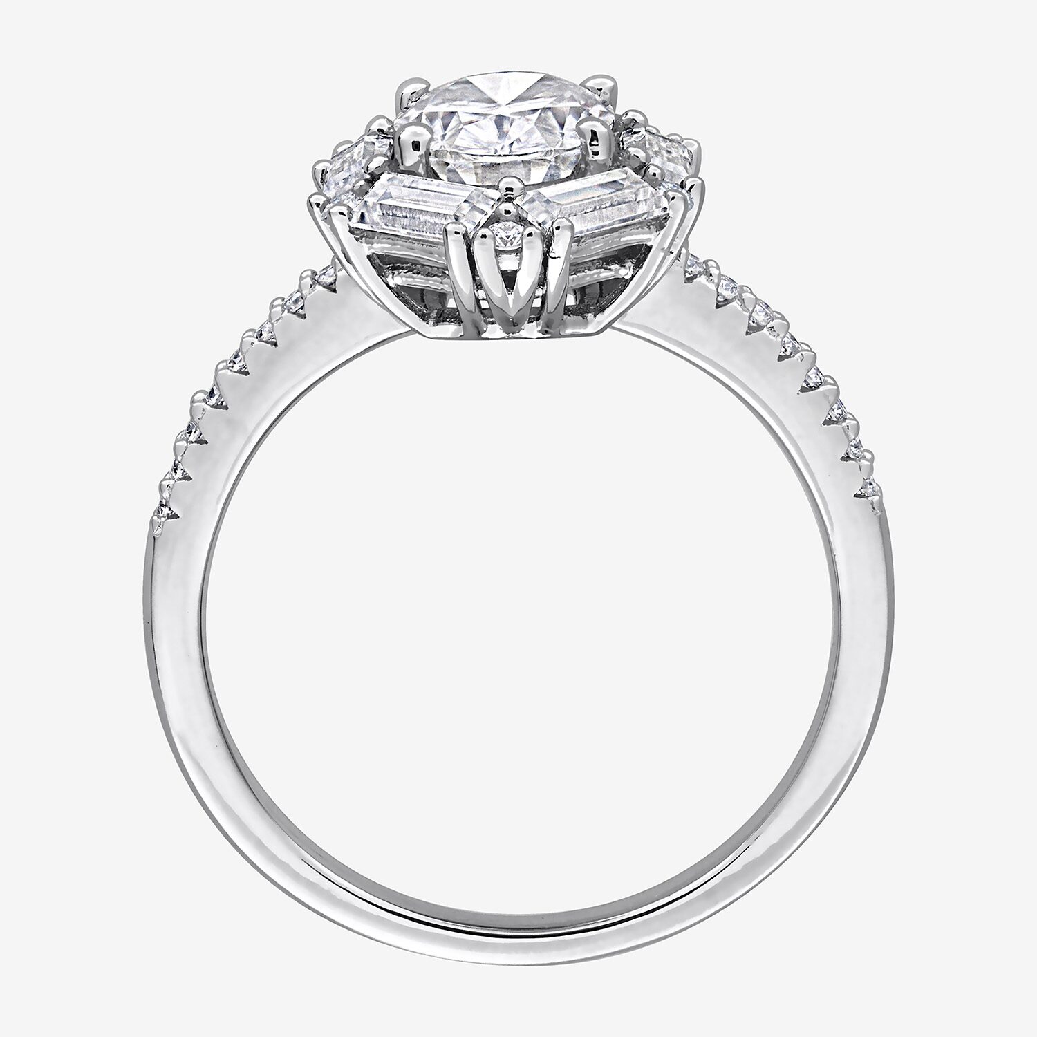 Womens Lab Created White Moissanite Sterling Silver Oval Cocktail Ring