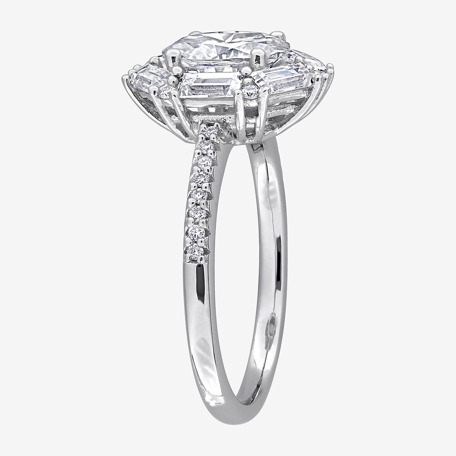 Womens Lab Created White Moissanite Sterling Silver Oval Cocktail Ring