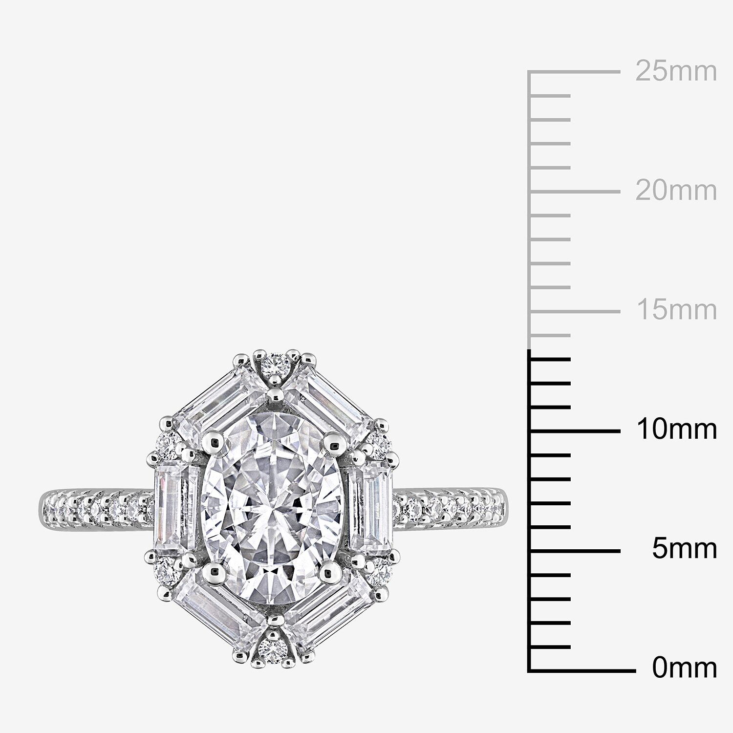 Womens Lab Created White Moissanite Sterling Silver Oval Cocktail Ring