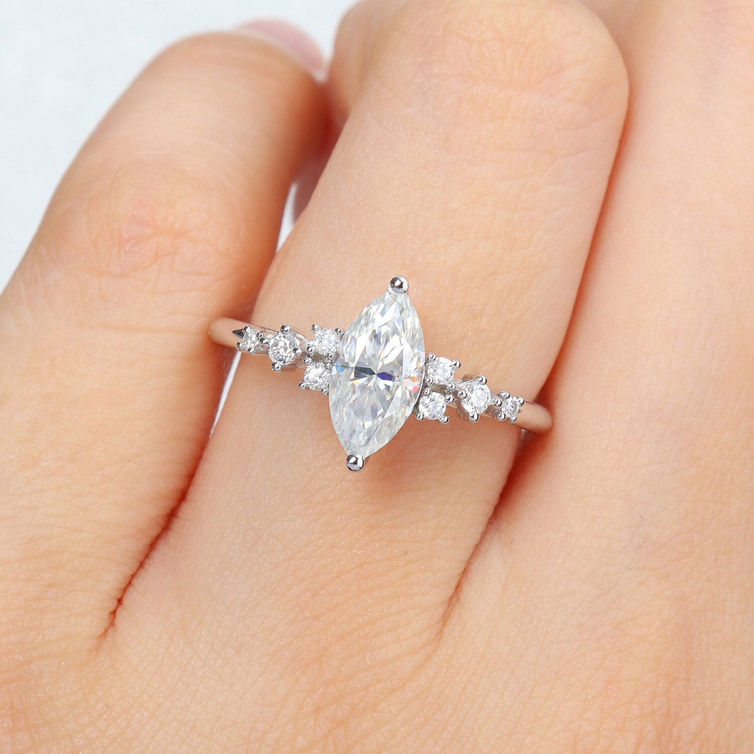 Womens Lab Created White Moissanite Sterling Silver Marquise Cocktail Ring