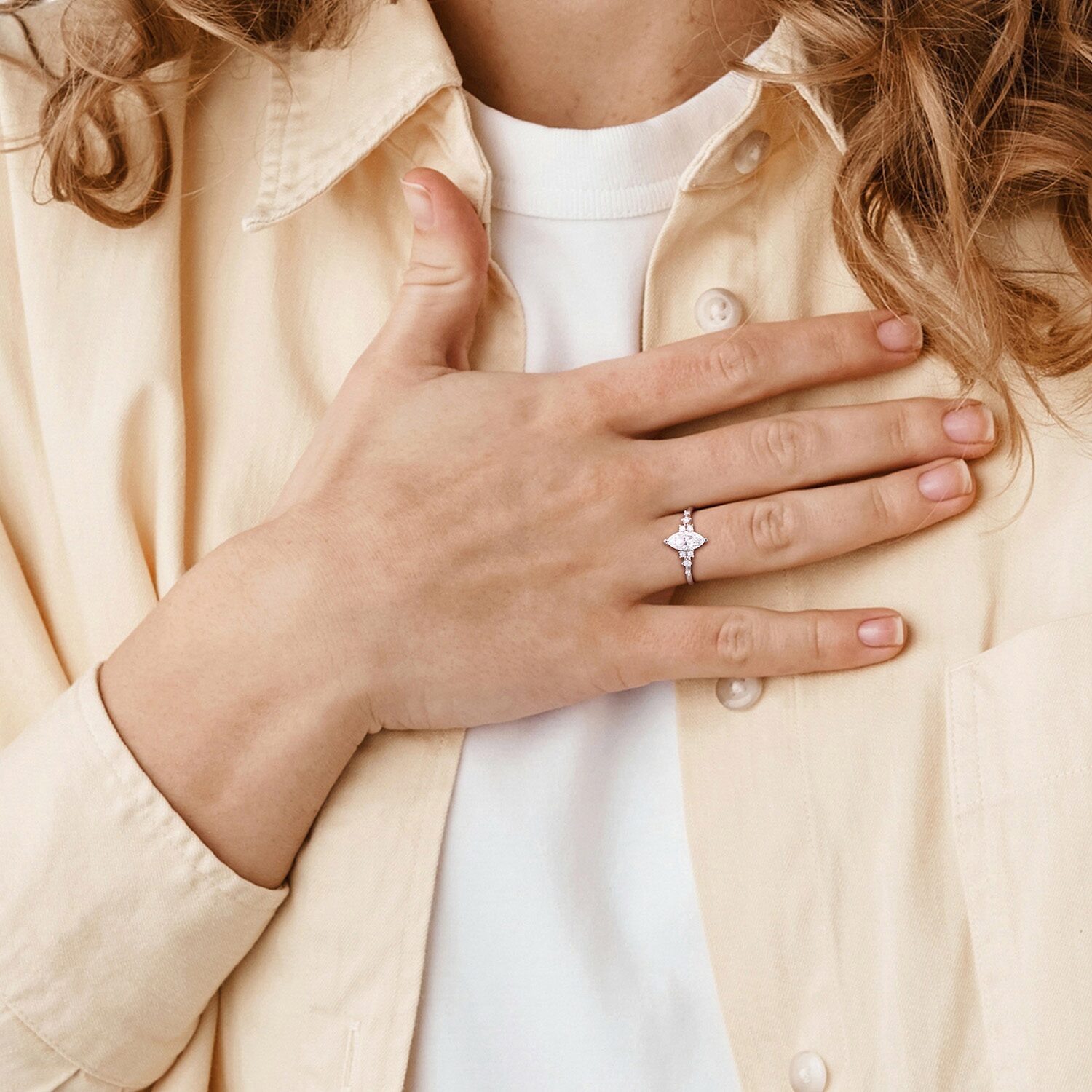 Womens Lab Created White Moissanite Sterling Silver Marquise Cocktail Ring