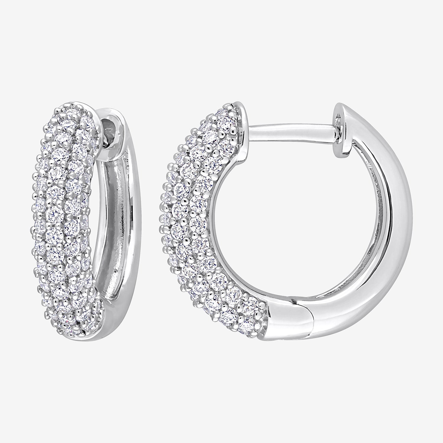 Womens Lab Created White Moissanite Sterling Silver 14mm Hoop Earrings