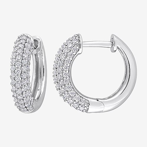 Womens Lab Created White Moissanite Sterling Silver 14mm Hoop Earrings, One Size, White