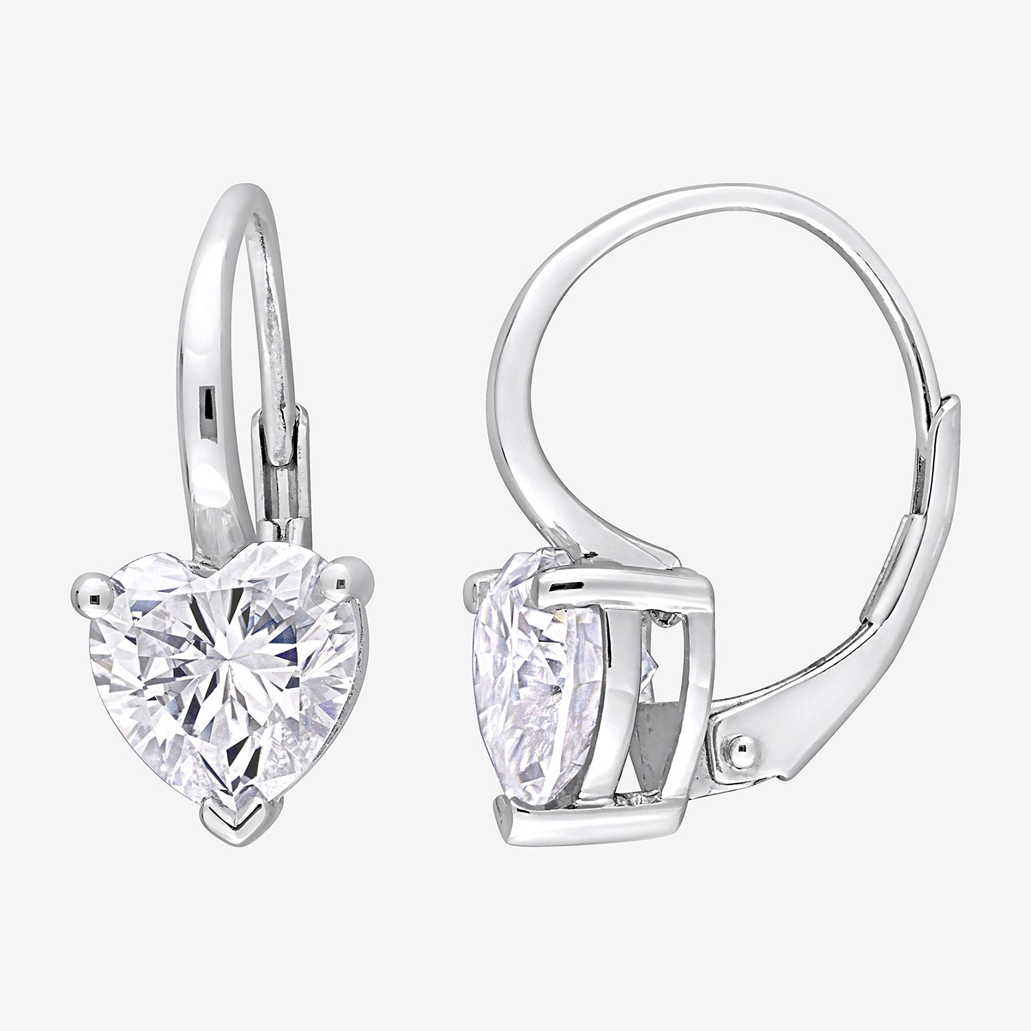 Womens Lab Created White Moissanite Sterling Silver 18mm Heart Hoop Earrings