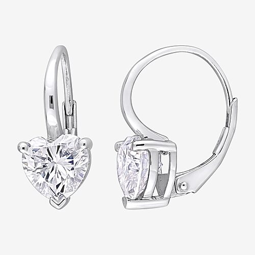 Womens Lab Created White Moissanite Sterling Silver 18mm Heart Hoop Earrings, One Size, White