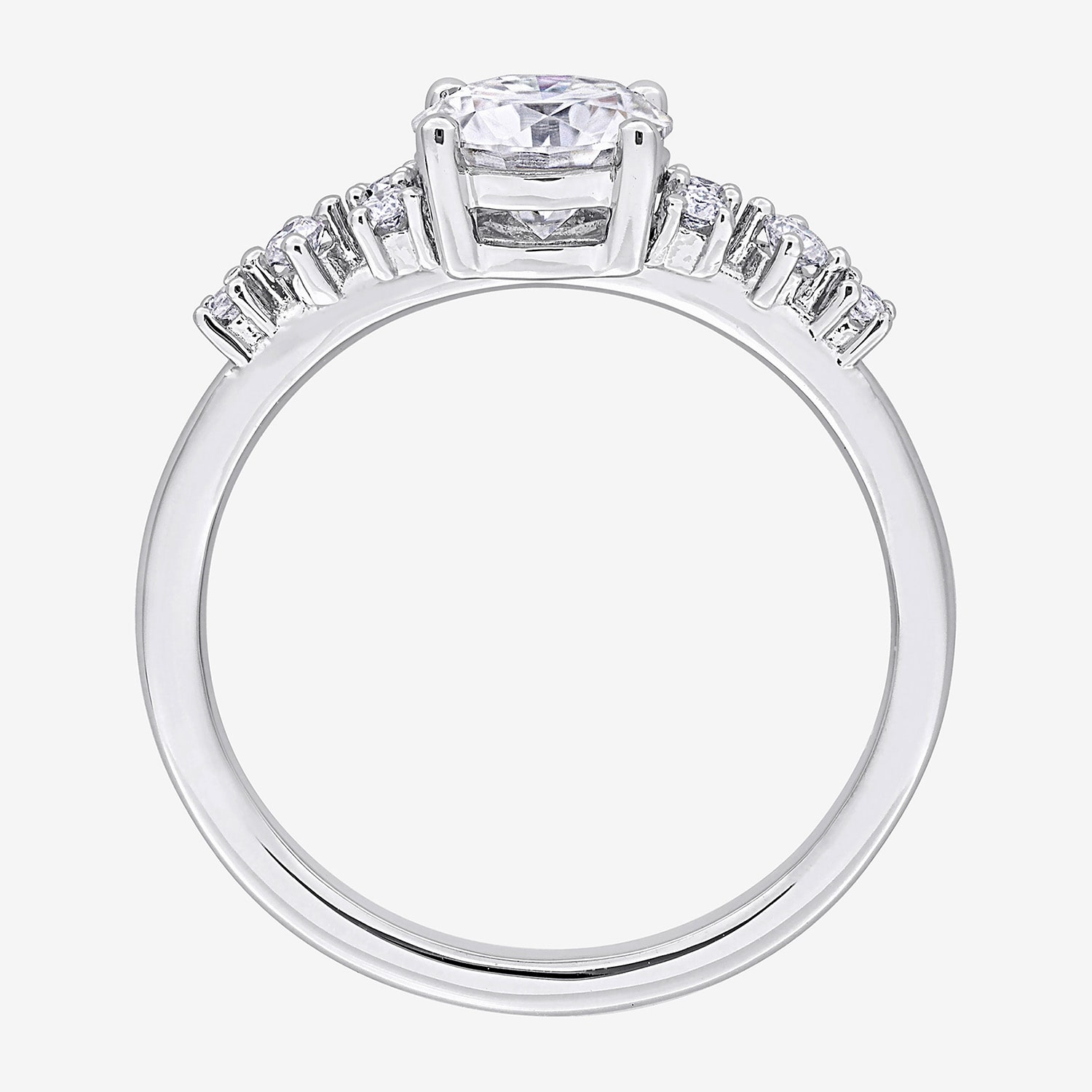 Womens Lab Created White Moissanite Sterling Silver Round Cocktail Ring