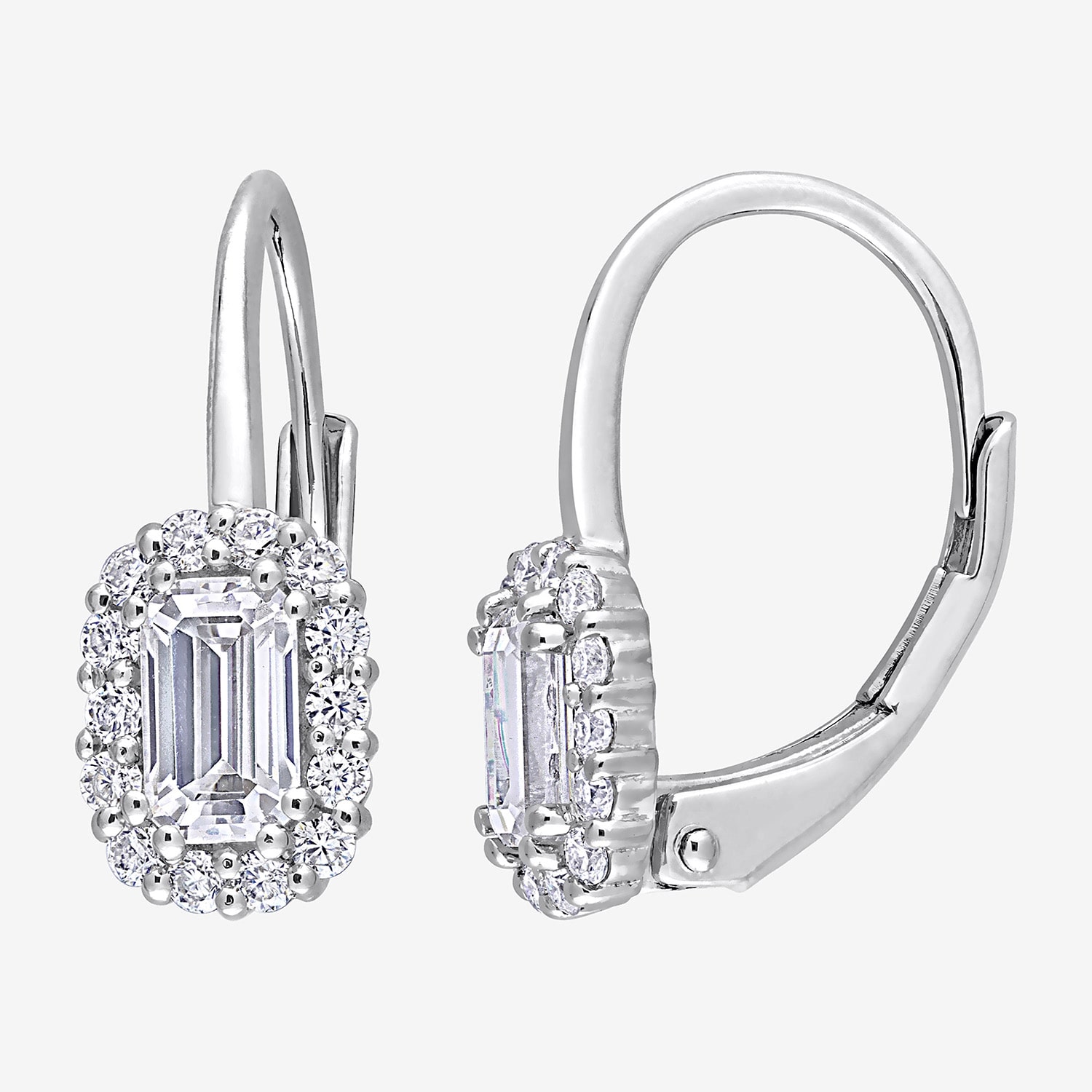 Womens Lab Created White Moissanite Sterling Silver 15.3mm Hoop Earrings