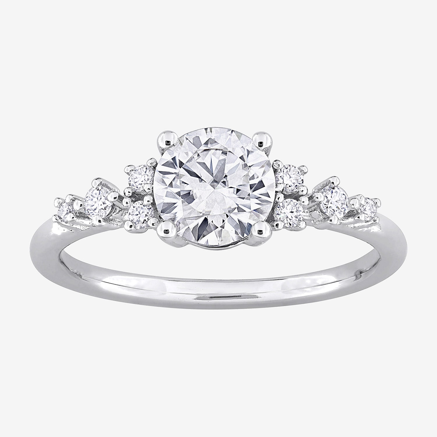 Womens Lab Created White Moissanite Sterling Silver Round Cocktail Ring