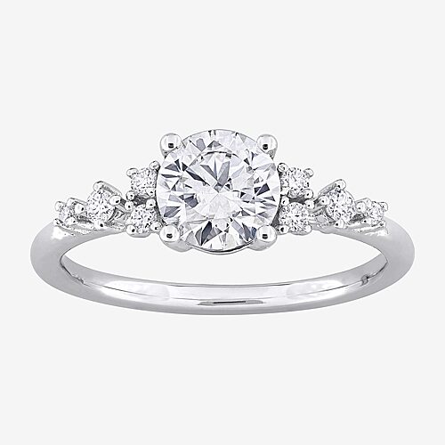 Womens Lab Created White Moissanite Sterling Silver Round Cocktail Ring, 5, White