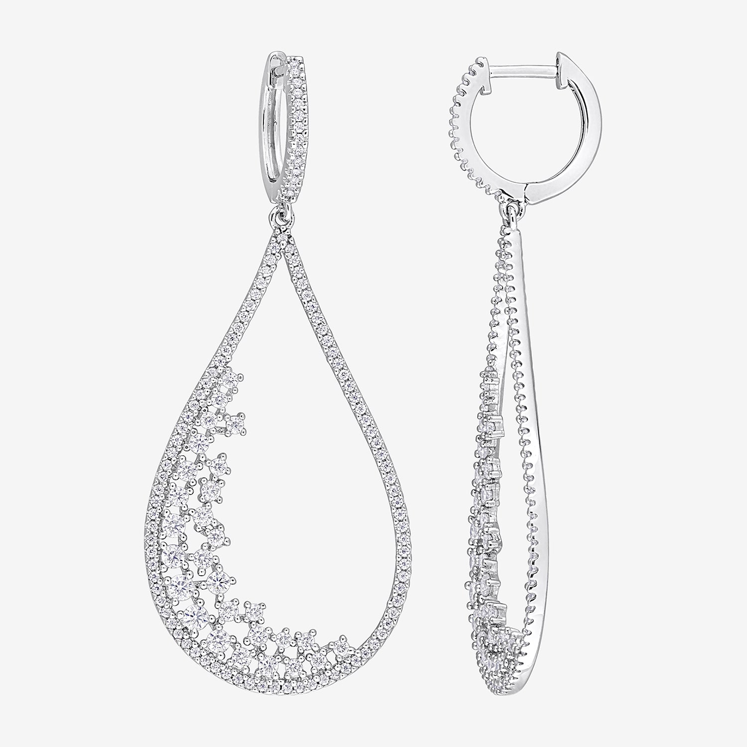 Womens Lab Created White Moissanite Sterling Silver 49.8mm Hoop Earrings