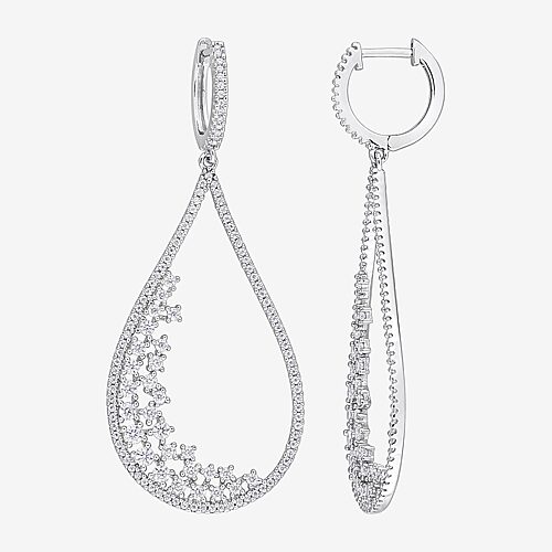 Womens Lab Created White Moissanite Sterling Silver 49.8mm Hoop Earrings, One Size, White