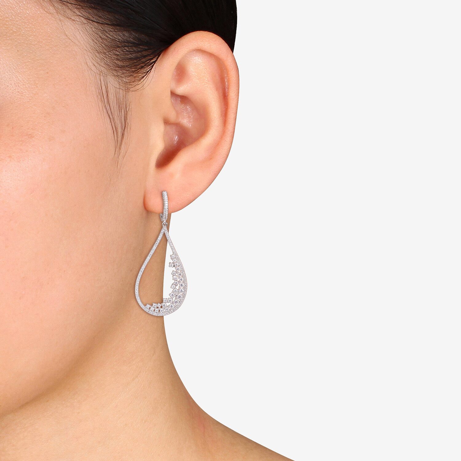 Womens Lab Created White Moissanite Sterling Silver 49.8mm Hoop Earrings