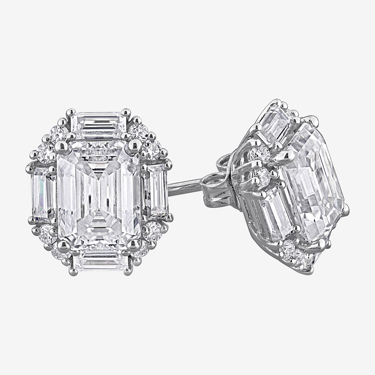 Lab Created White Moissanite Sterling Silver 11.7mm Stud Earrings