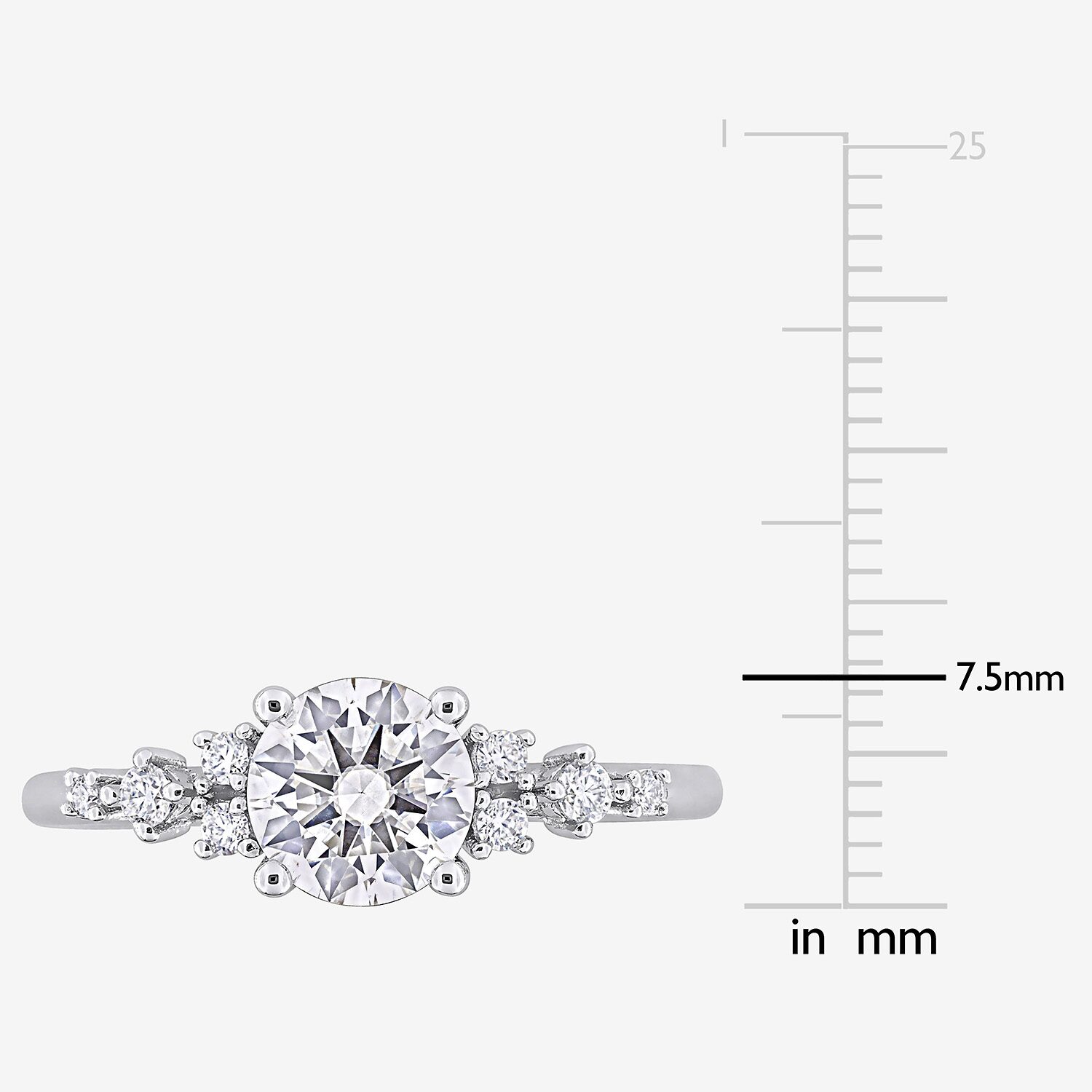Womens Lab Created White Moissanite Sterling Silver Round Cocktail Ring