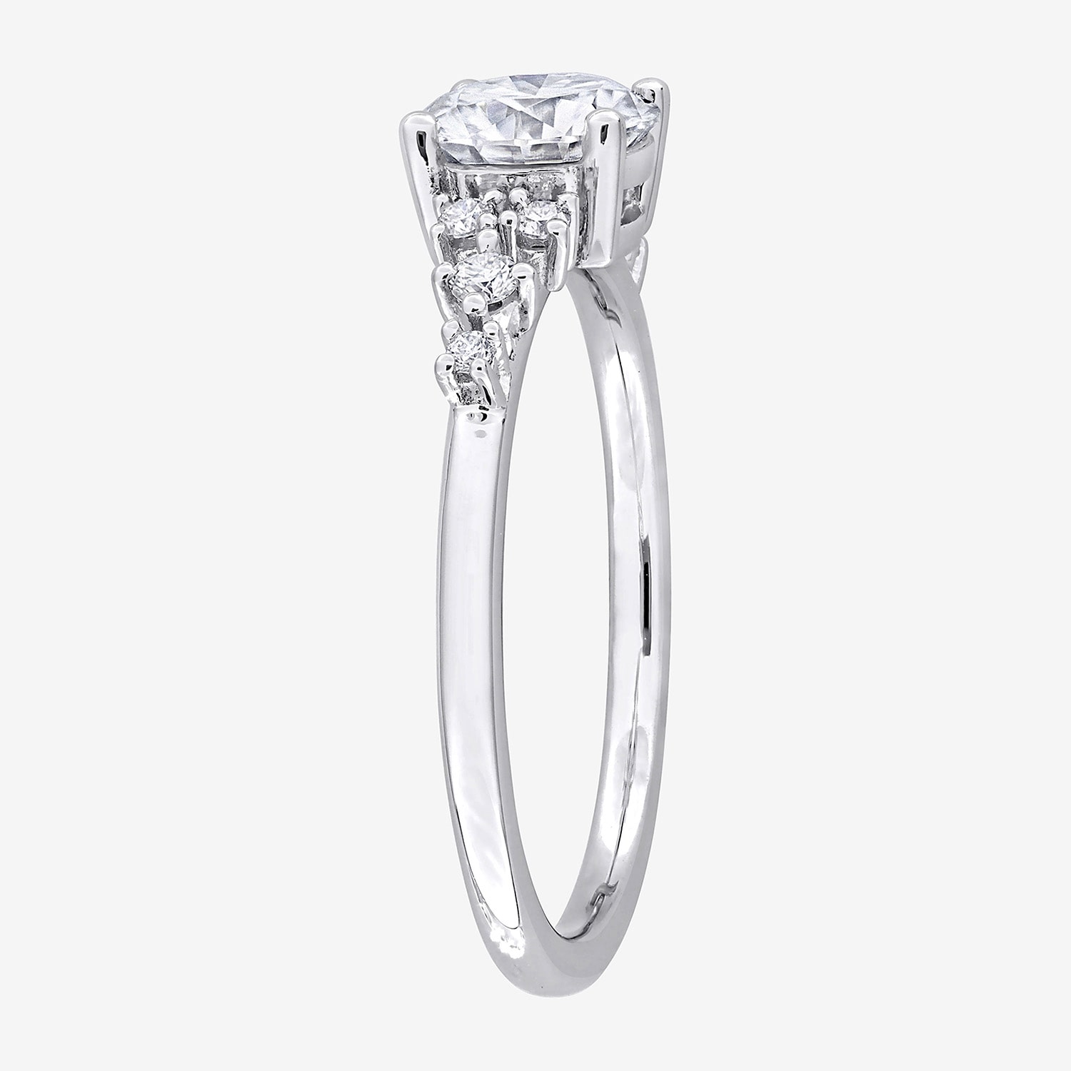 Womens Lab Created White Moissanite Sterling Silver Round Cocktail Ring