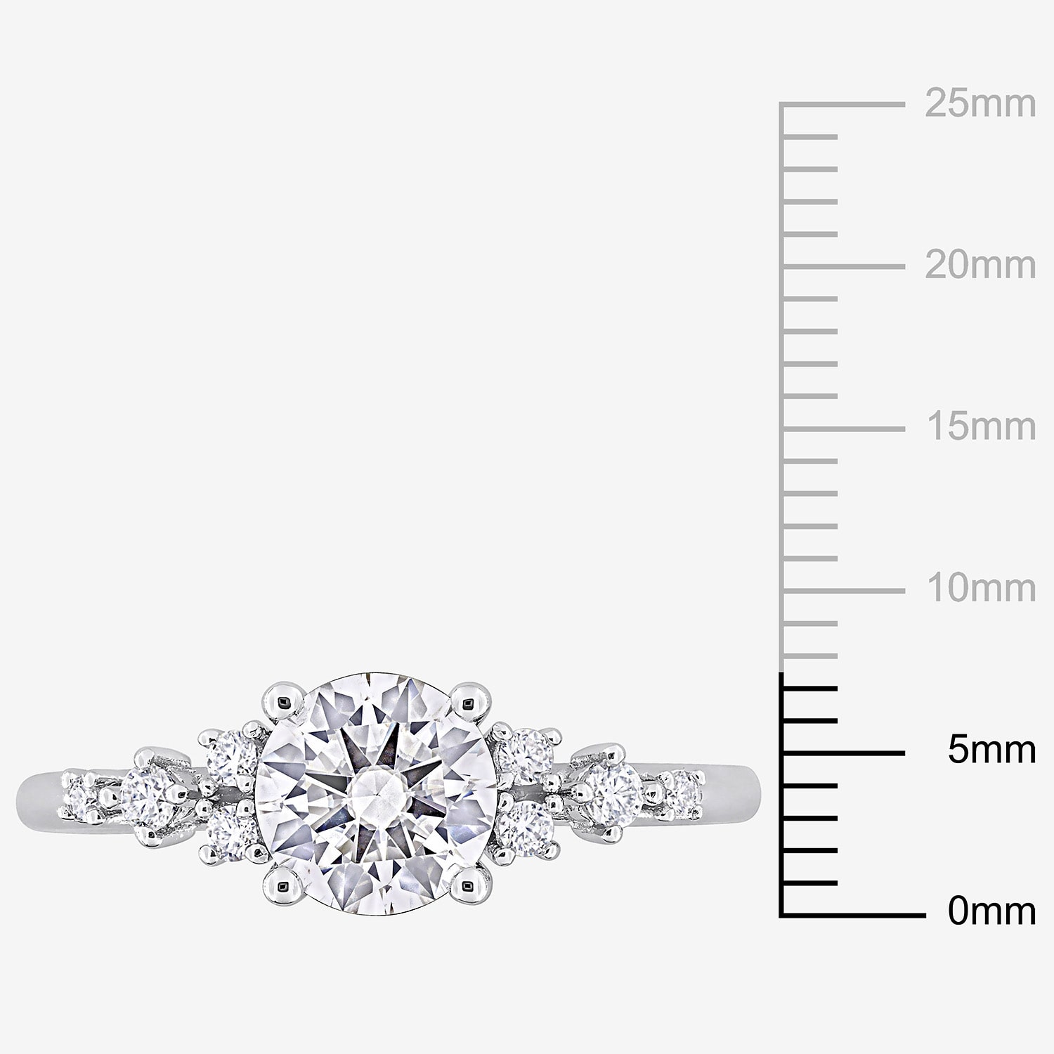 Womens Lab Created White Moissanite Sterling Silver Round Cocktail Ring