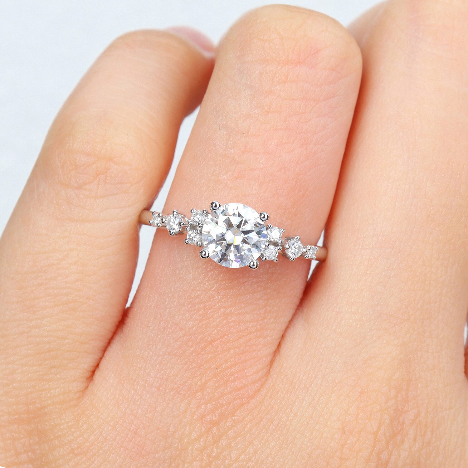 Womens Lab Created White Moissanite Sterling Silver Round Cocktail Ring