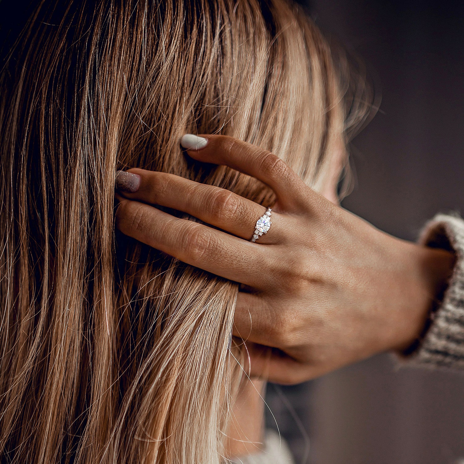Womens Lab Created White Moissanite Sterling Silver Round Cocktail Ring