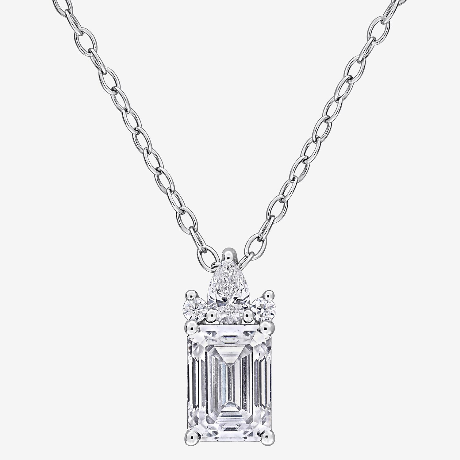 Womens Lab Created White Moissanite Sterling Silver 18 Inch Pendant Necklace