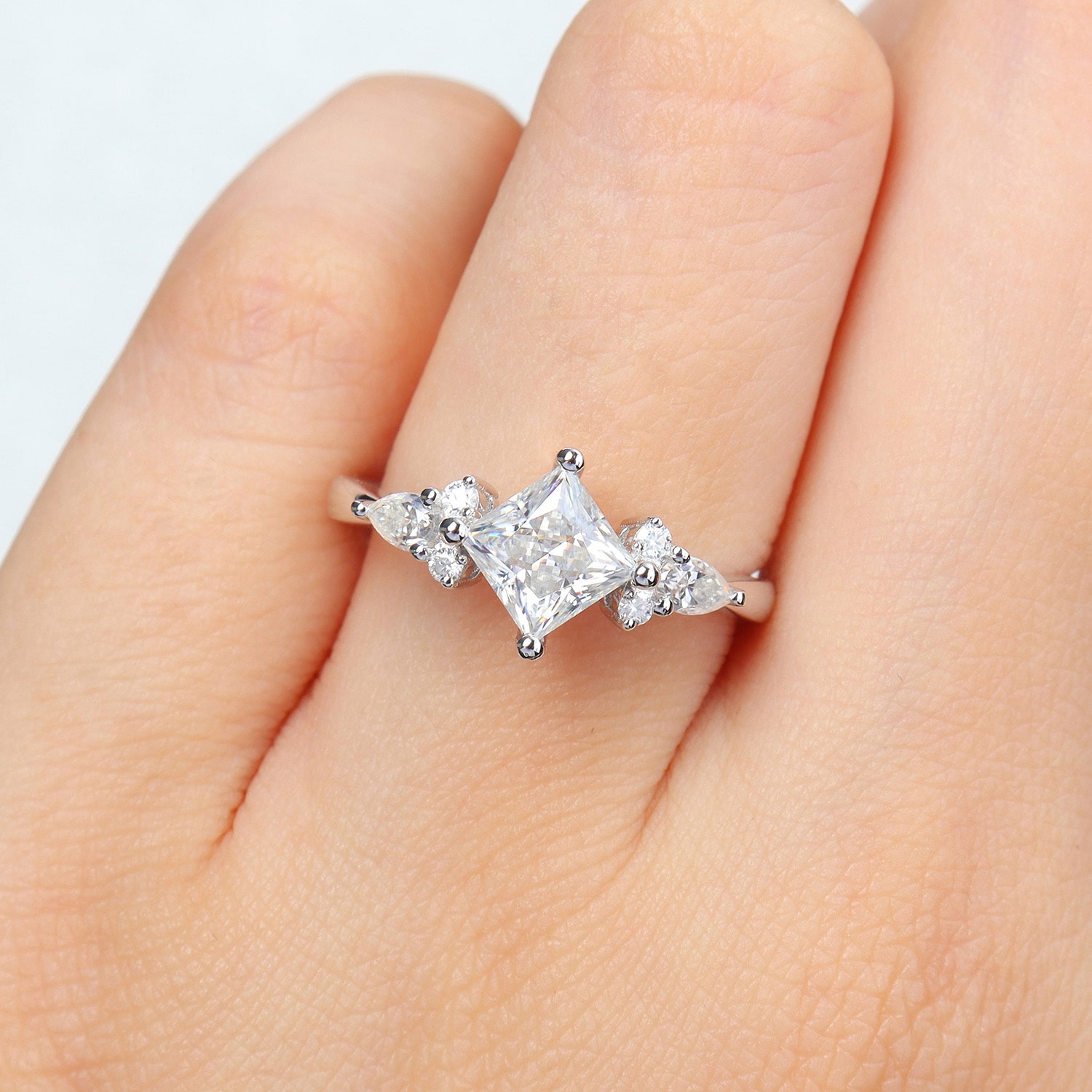 Womens Lab Created White Moissanite Sterling Silver Cocktail Ring