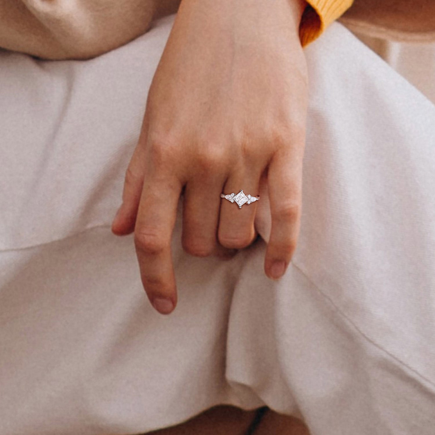 Womens Lab Created White Moissanite Sterling Silver Cocktail Ring