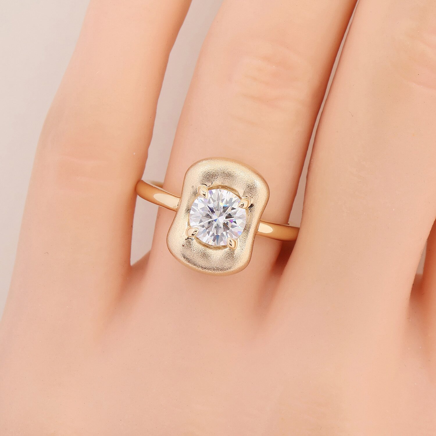 Womens Lab Created White Moissanite 18K Gold Over Silver Round Solitaire Cocktail Ring