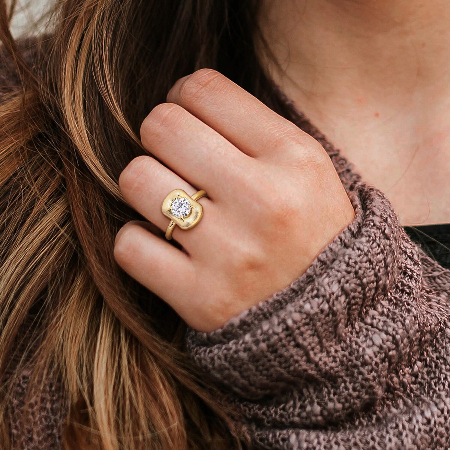 Womens Lab Created White Moissanite 18K Gold Over Silver Round Solitaire Cocktail Ring
