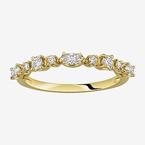 Womens Lab Created White Moissanite 18K Gold Over Silver Marquise Eternity Band, 8, Yellow