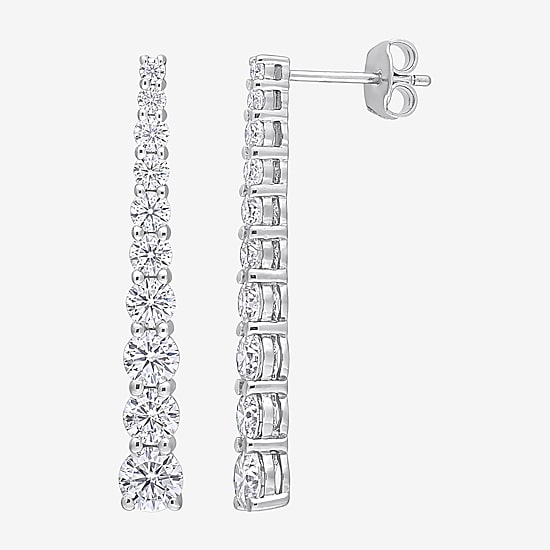 Womens Lab Created White Moissanite Sterling Silver Drop Earrings