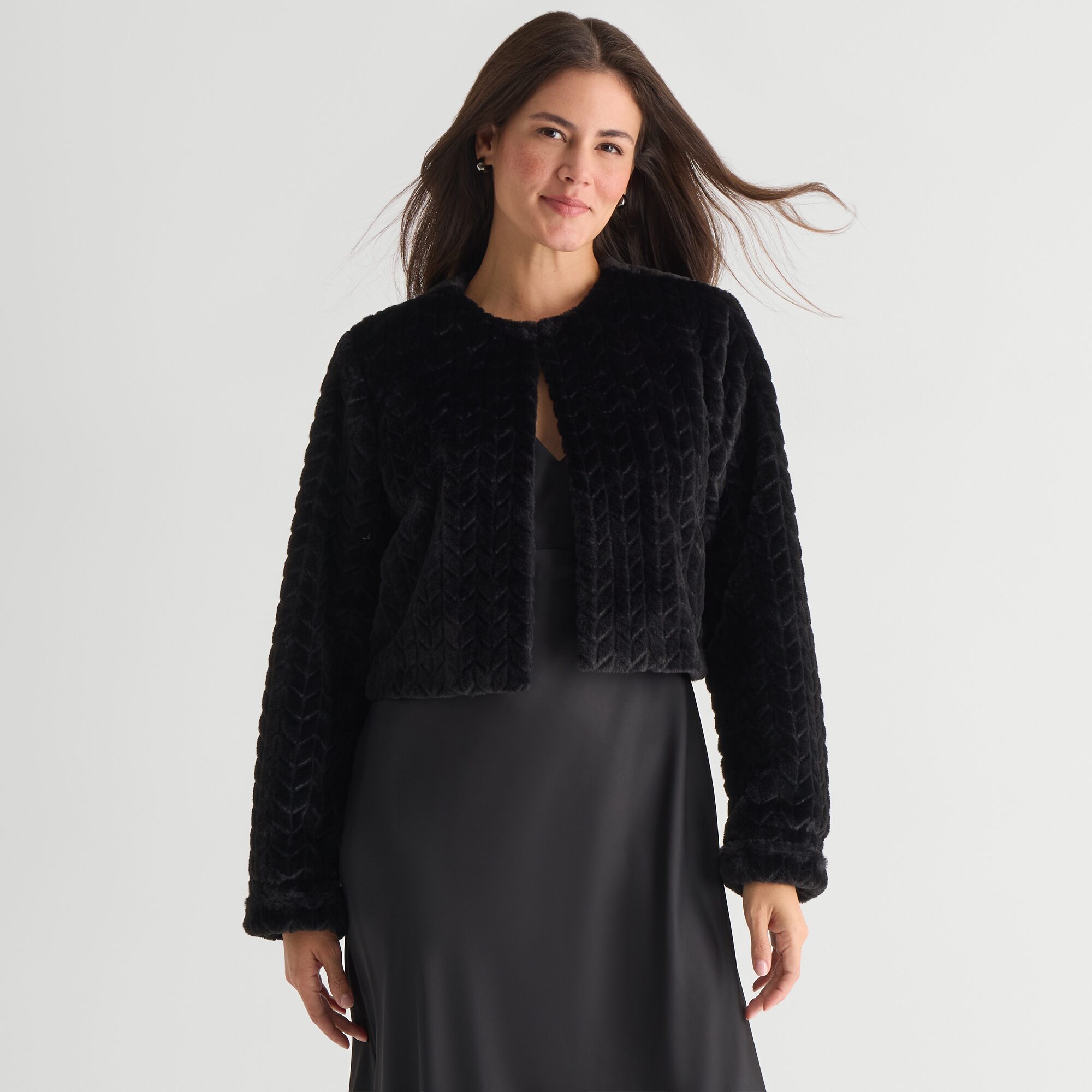 Perceptions Womens Round Neck Long Sleeve Chevron Shrug
