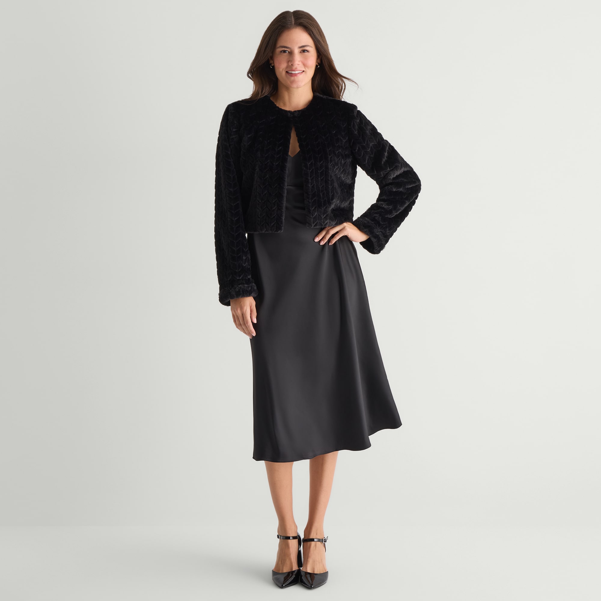 Perceptions Womens Round Neck Long Sleeve Chevron Shrug