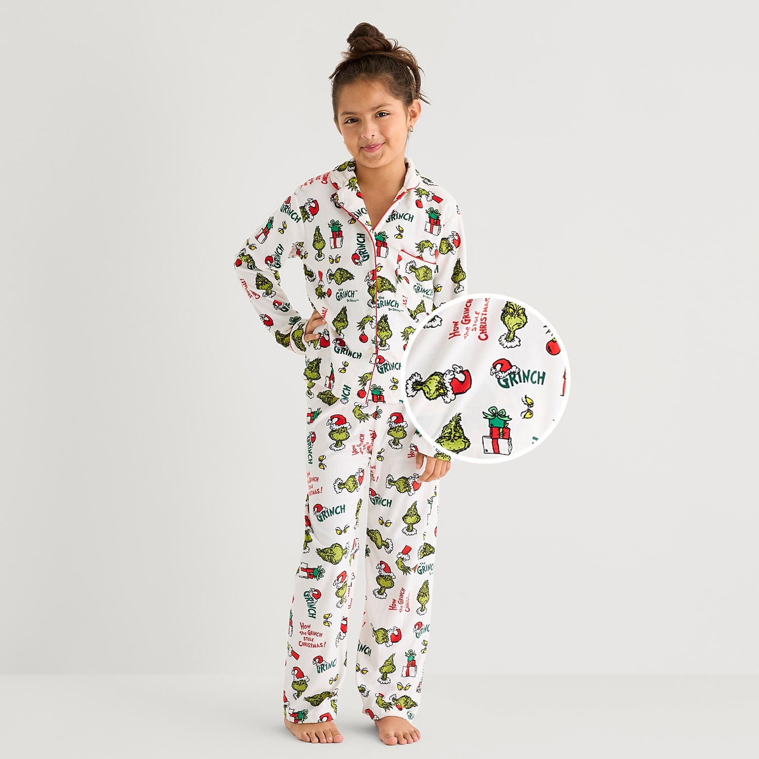 Little & Big Kid Unisex Dr. Seuss Grinch Velour V-Neck Long Sleeve 2-pc. Matching Family Pajama Set